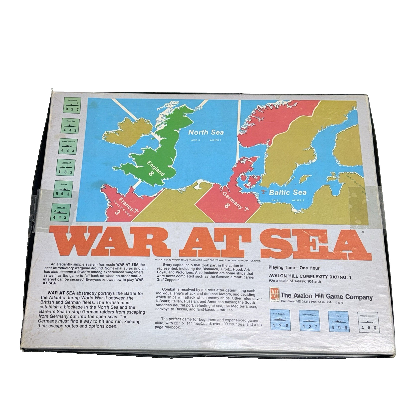 Avalon Hill War at Sea Strategy Game 1976 Complete Vintage Naval Wargame