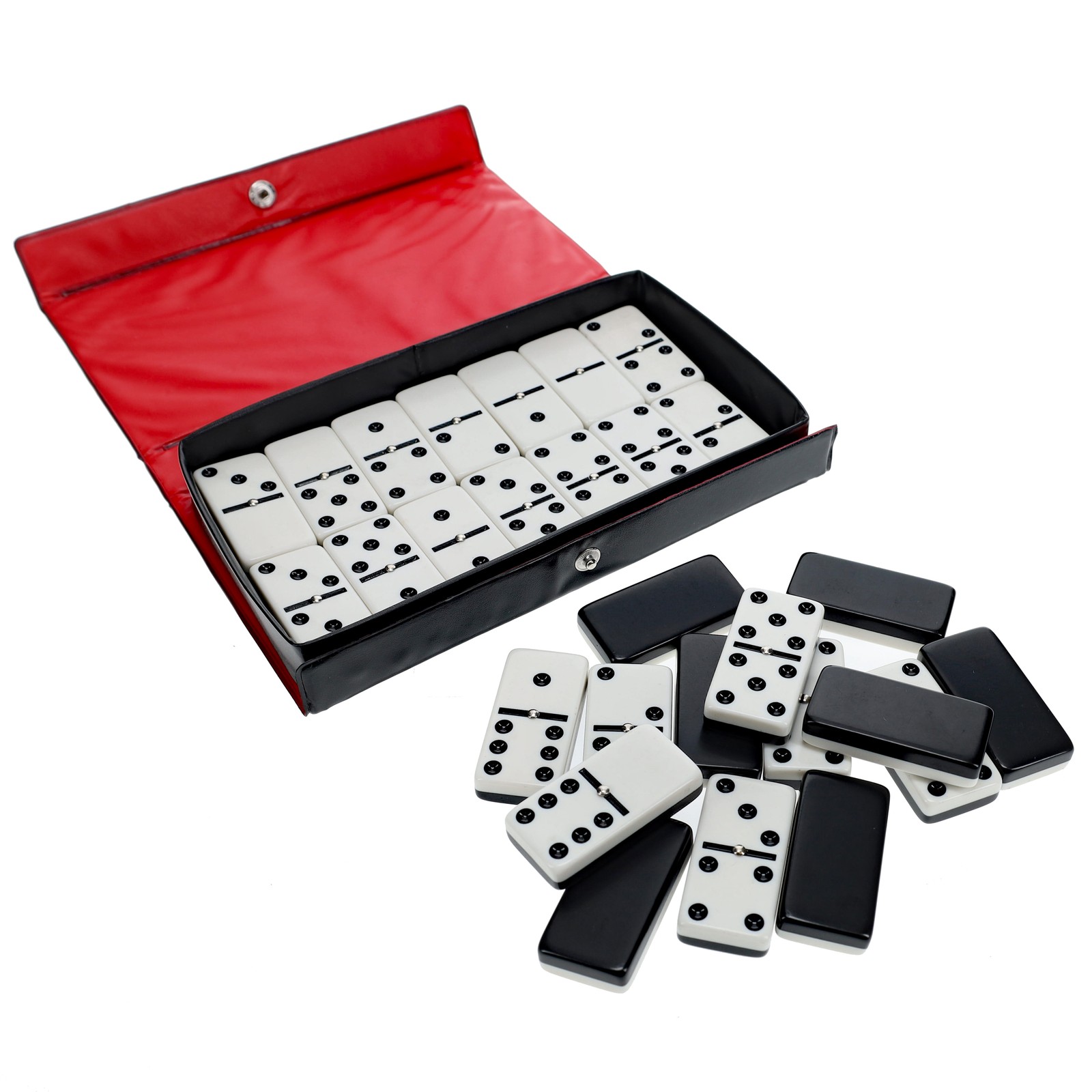 WE Games Two-Toned Black & White Double 6 Dominoes with Spinners – Club Size