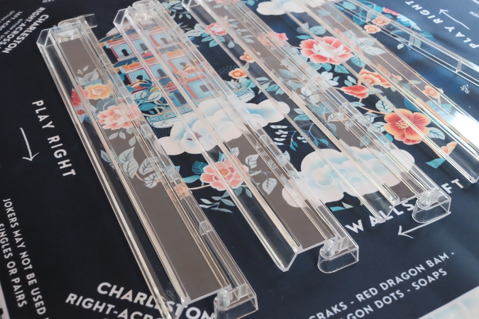 NEW! Mahjong 4 pc Starter Bundle- Tiles, Acrylic Box, Pagoda Mat & Acrylic Racks