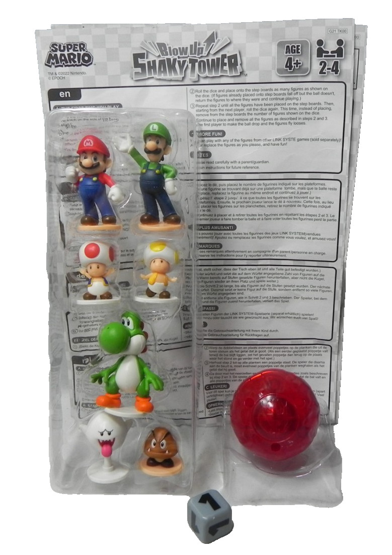 Super Mario Shaky Tower game FOR PARTS Figures, die, Bowser ball & instructions