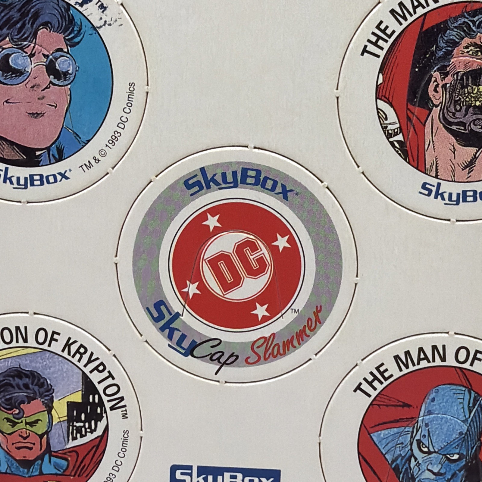 1993 Skybox SkyCaps DC Comics Promo Sheet | Superman UNPUNCHED POGS See Pics