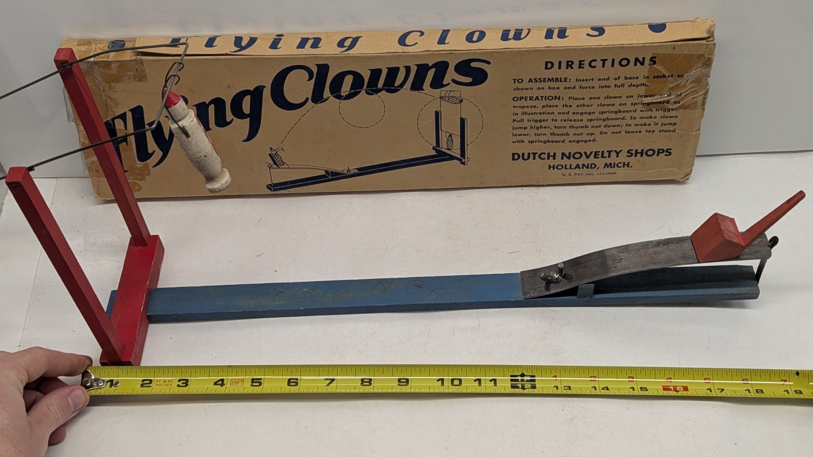 1920s Vintage Rare Flying Clowns Toy Dutch Novelty Wood Flip Game Pieces Circus