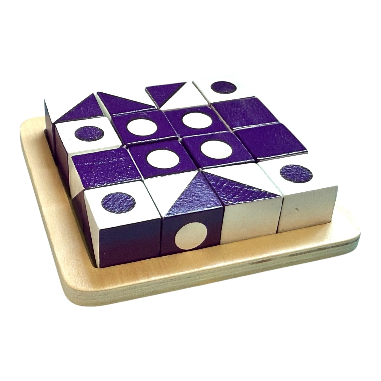 Q-Bitz Logic Game Complete Set of Purple Wood Cubes plus Tray Replacement Pieces