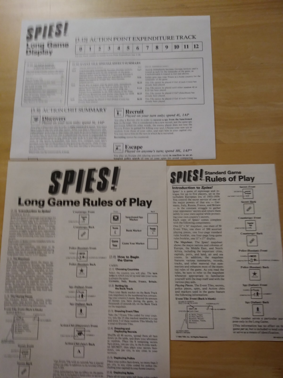 Spies!-TSR-Multi Player game of 1930’s Espionage-Unpunched-Complete-Excellent