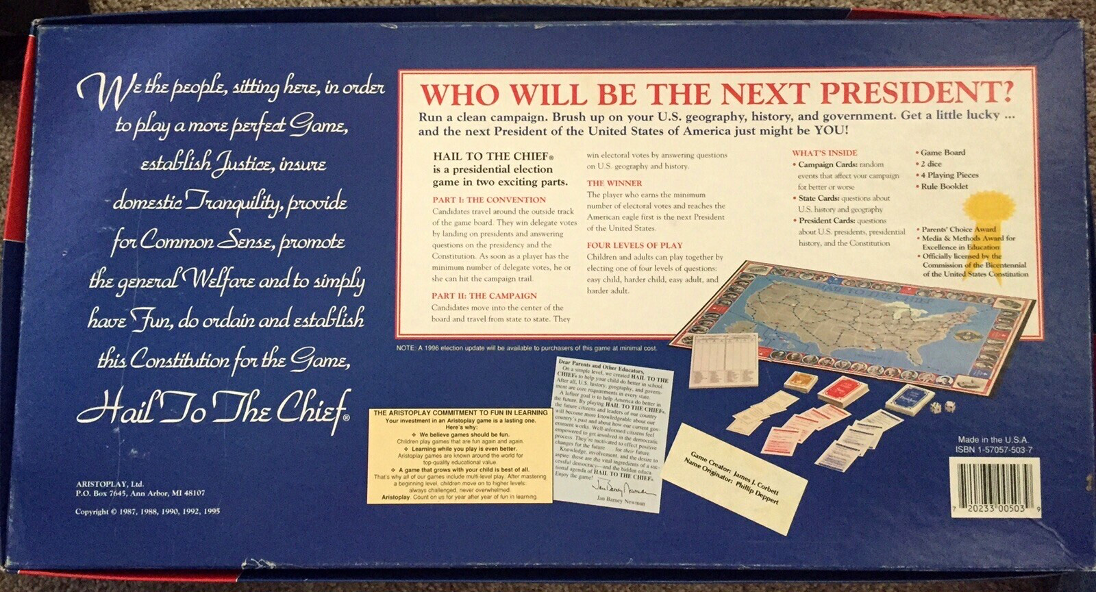 Hail To The Chief Board Game Aristoplay 1995 Presidents