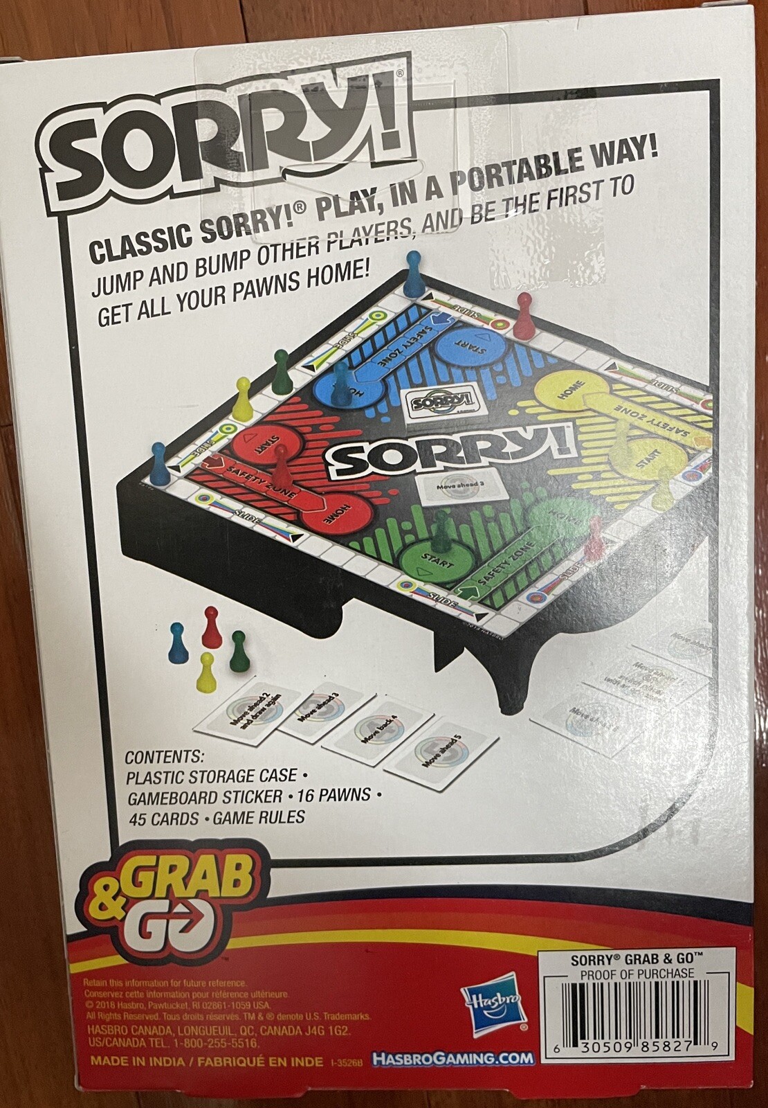 Brand New! Sorry Grab and Go Game Hasbro Ages 6 and up 2 to 4 Players