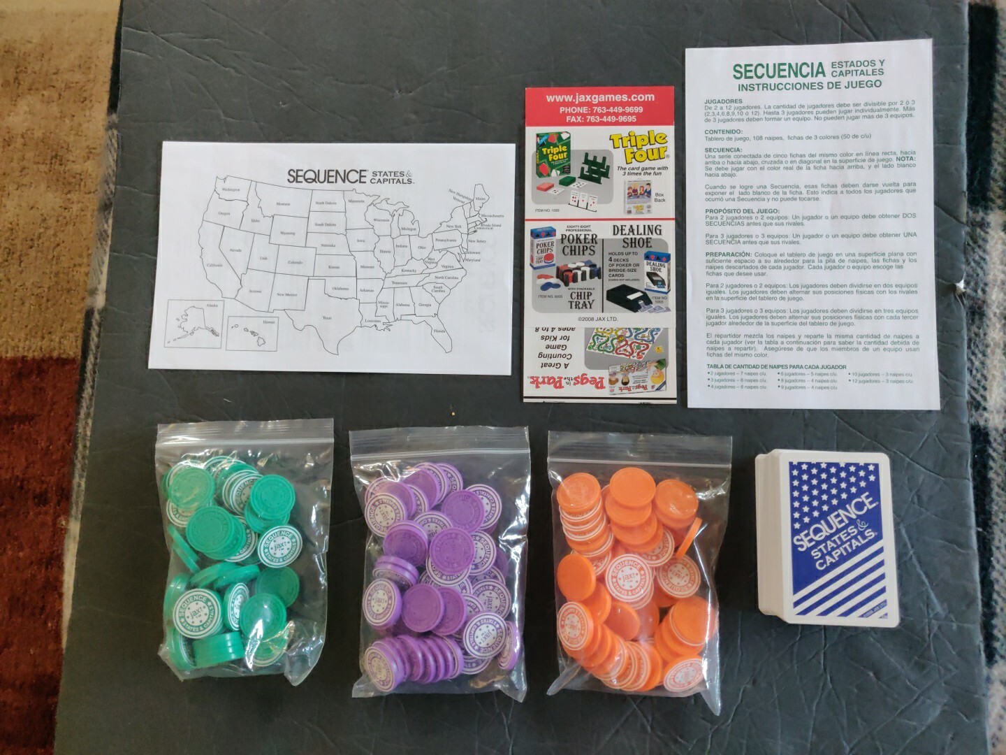 Sequence States & Capitals Board Game, Jax 2006 2 to 12 Players. Pre Owned.