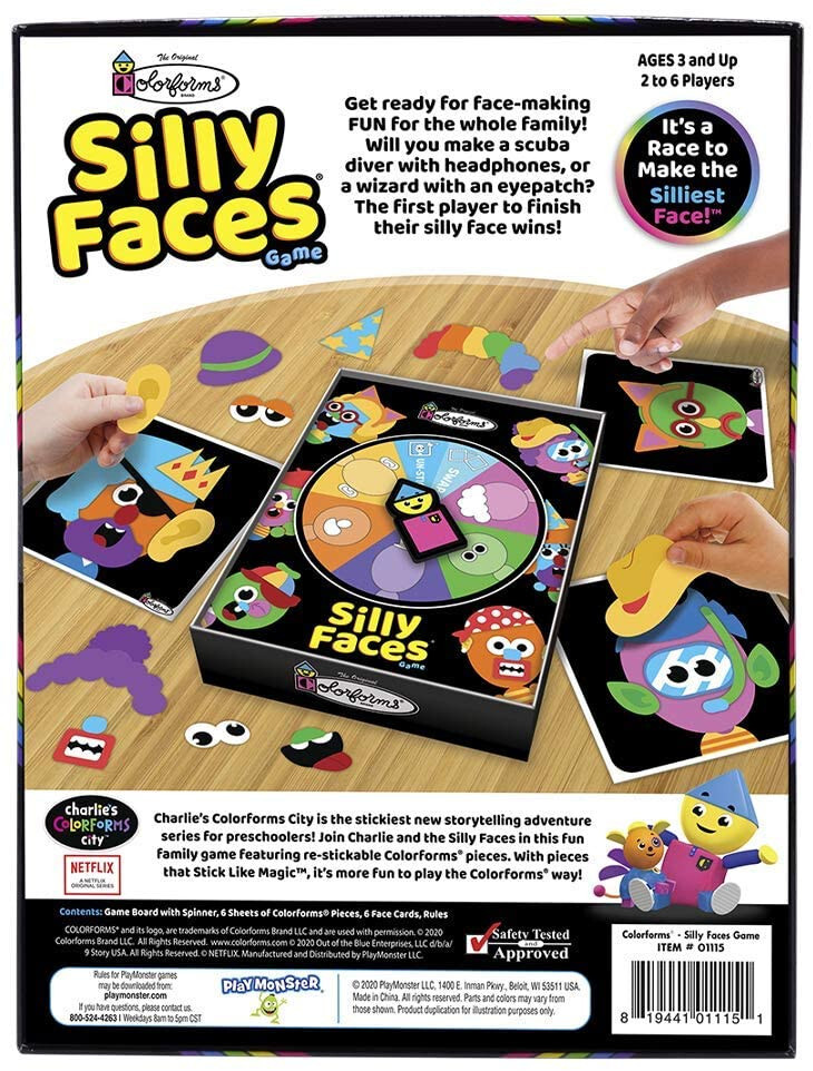 The Colorforms Silly Faces Game • Ages 3+ – 100 • 2 to 6 Players • New in Box