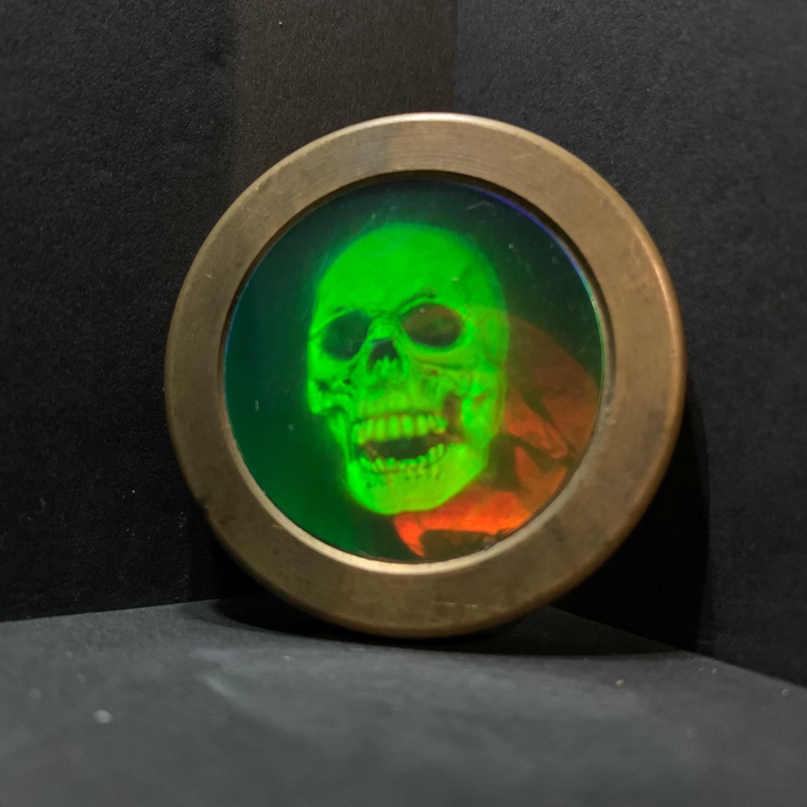 rare Holographic Heavy Metal Skull 2 oz Brass Pog Slammer vintage 90s vibe retro