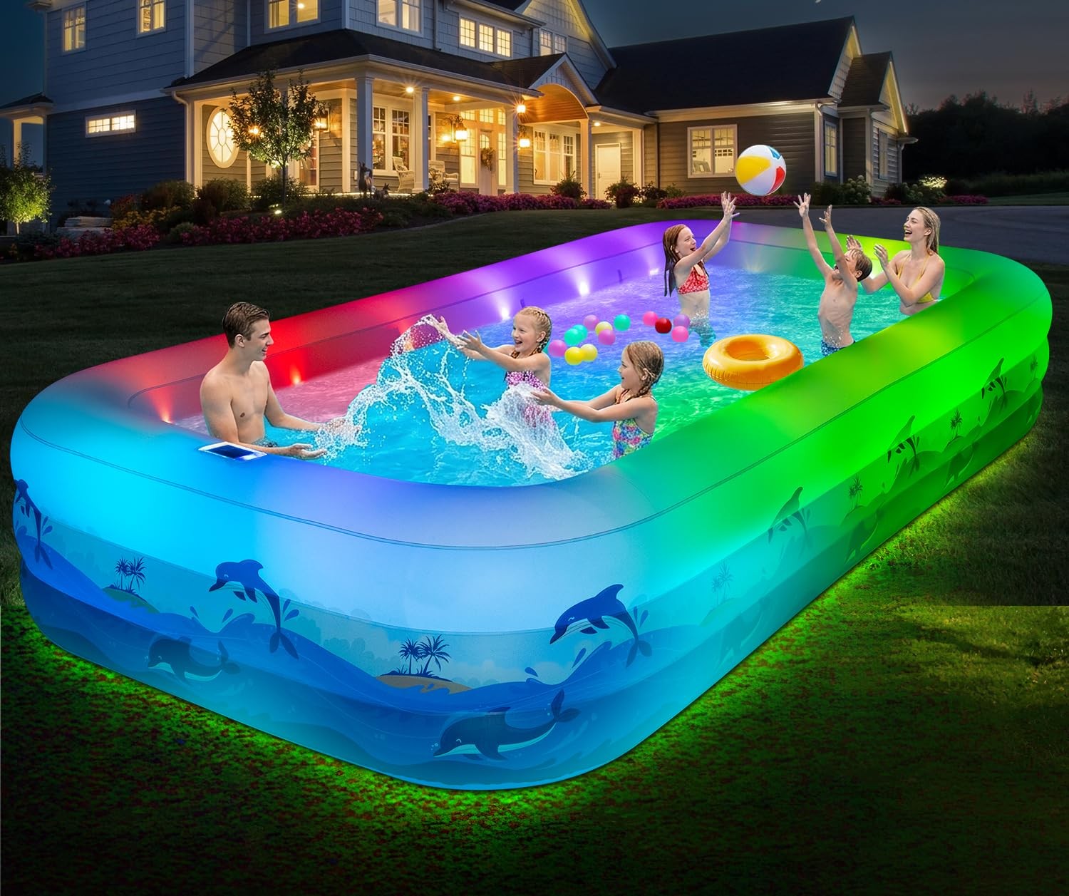 Inflatable Pool 145 x 74 22 Solar Powered Lights Adults Backyard Extra Large