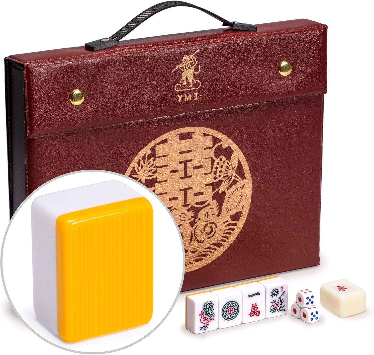 Yellow Mountain Imports Chinese Mahjong Set 146 Tiles Rouge Prestige Case- OB