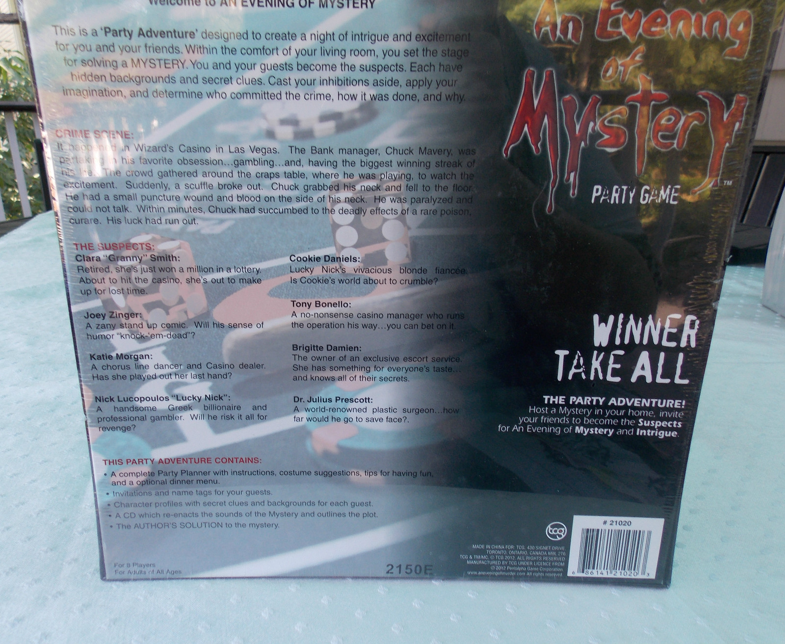 New Sealed AN EVENING of MYSTERY Party Game WINNER TAKE ALL 8 Adult Players