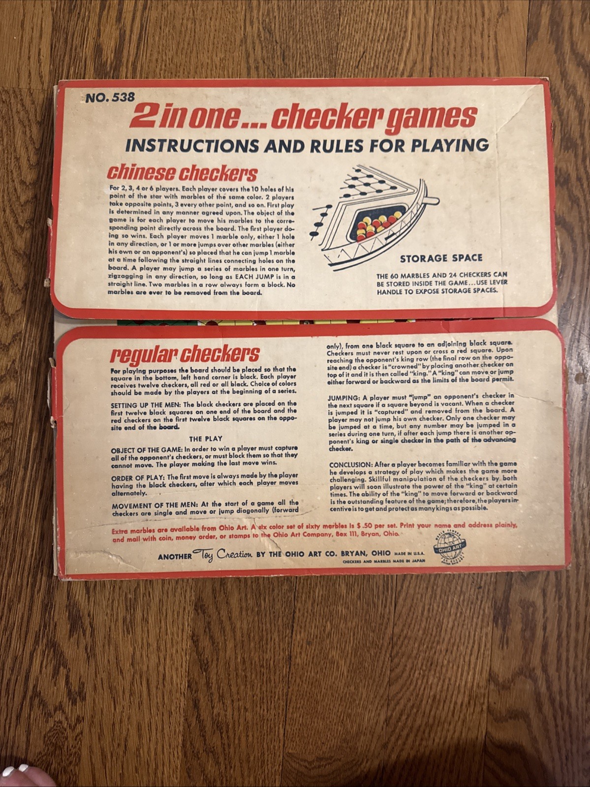 Vintage Chinese & Regular Checkers Metal Game Ohio Art #538 2-in-1 Box Board