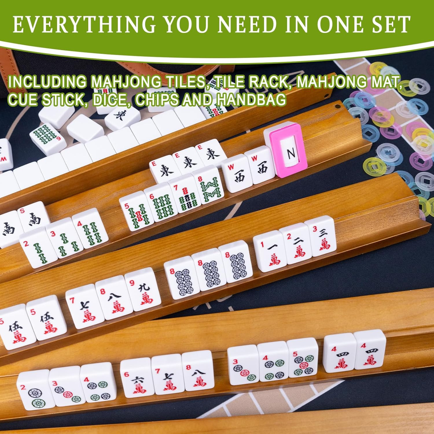 American Mahjong Set,Complete Game Kit, 166 Tiles Mahjong Tile Set with Wooden P