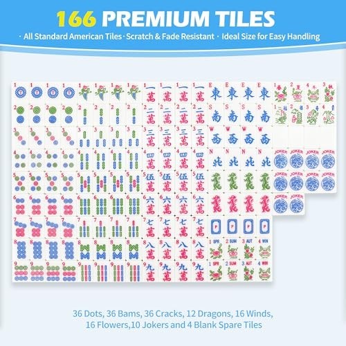 Premium American Mahjong Game Set – 166 Thick Tiles, Portable Carrying Bag, Trav