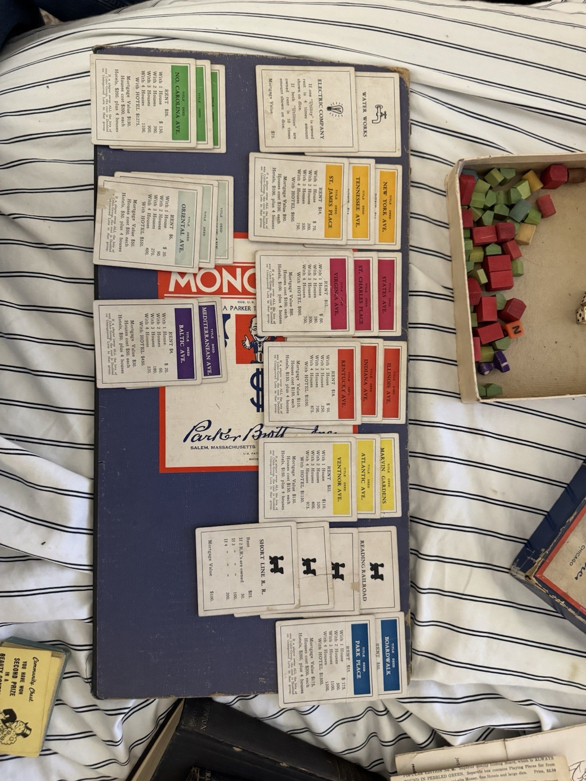 1935 Monopoly Set – Parker Bros. Blue Box, Single Patent No. 2,026,082 – Rare
