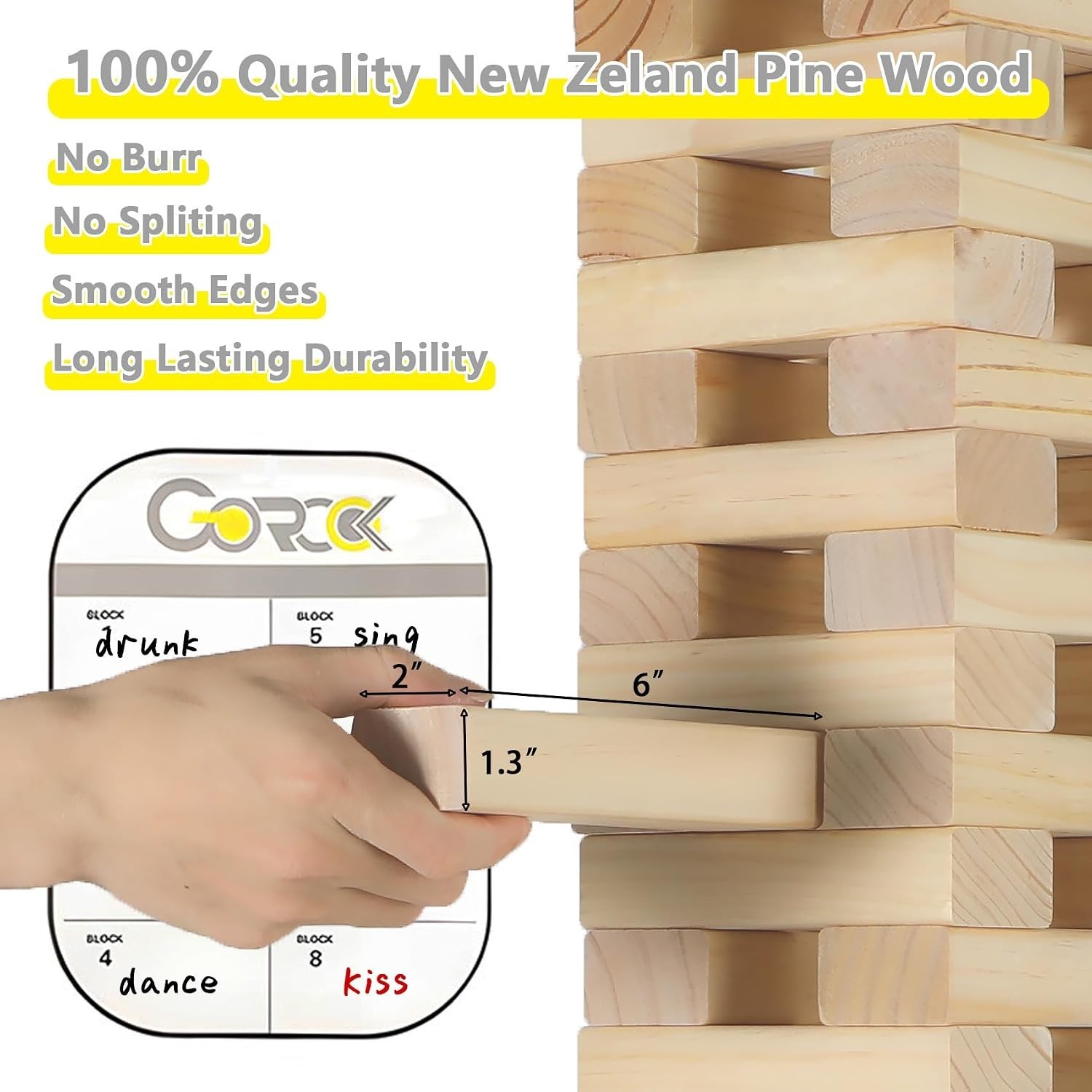 Giant Tumbling Tower Game – 57 Pcs Wooden Block Set, 4.2FT High Fun for All Ages
