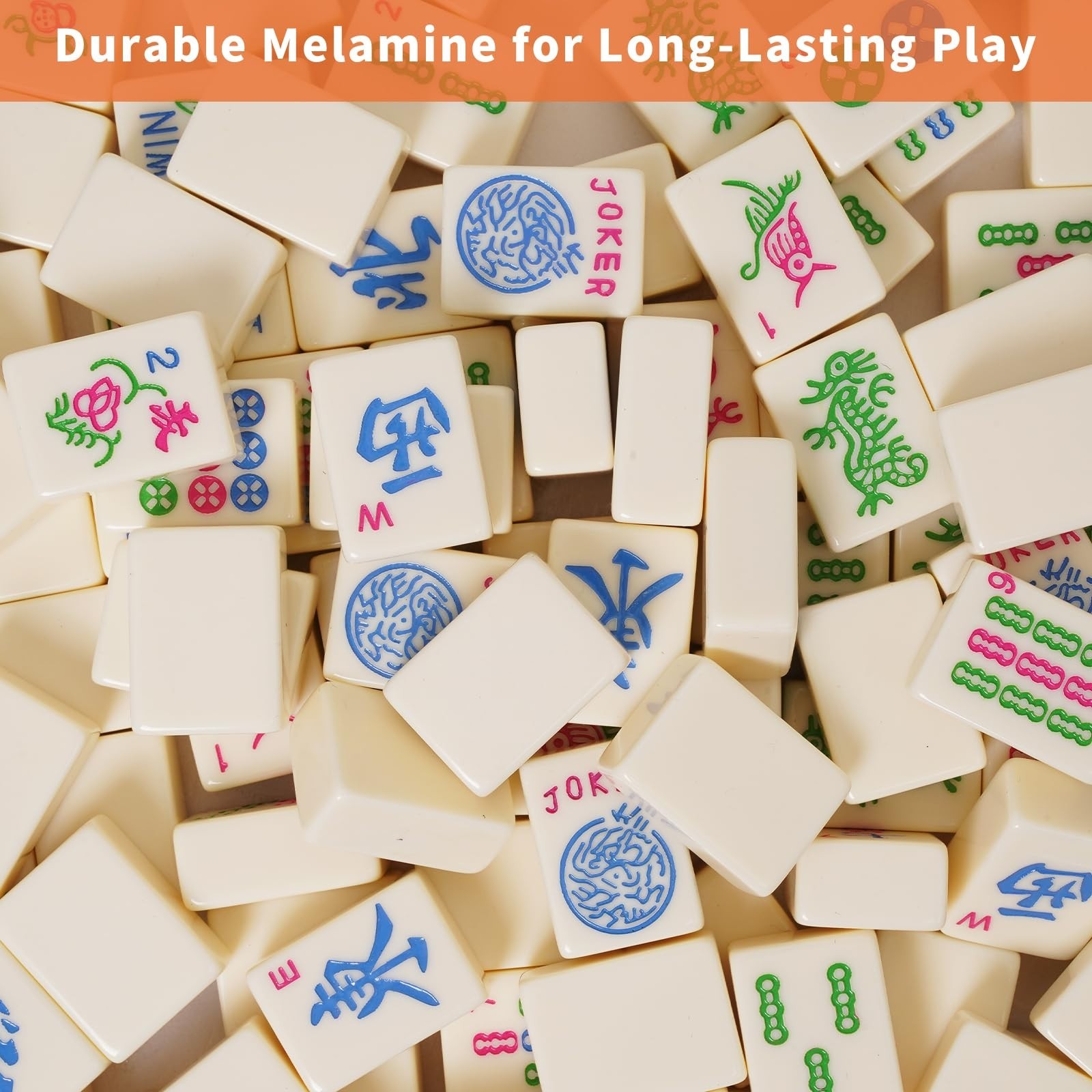 Colorful Mahjong Tile Set with 2 Dice, 166 Engraved Tiles (1.2”) – American Styl