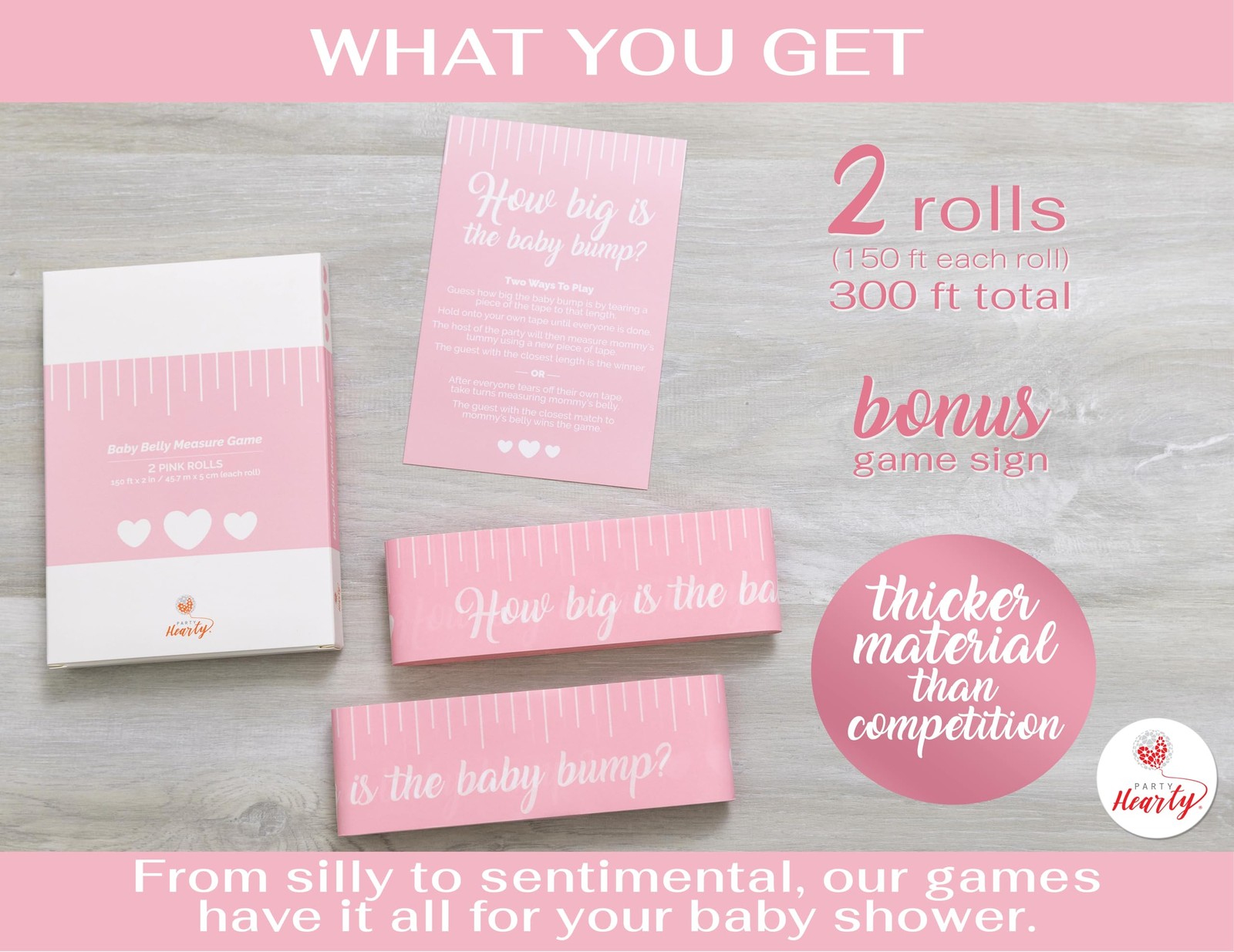 Funny Baby Shower Games for Girl Activities, 2 Rolls, 2 inches x 150 feet, Pi…