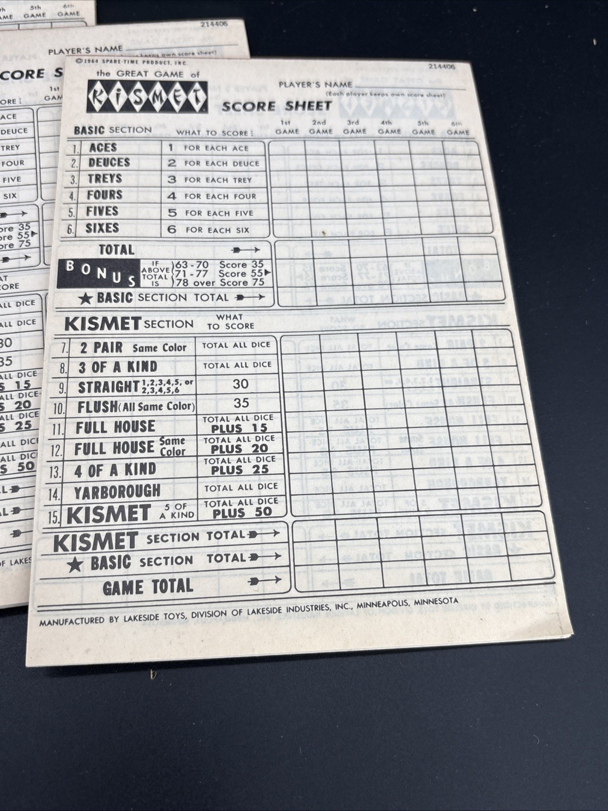 Vintage Yahtzee, Triple Yahtzee & Kismet Score Pads – 15 Pads Total
