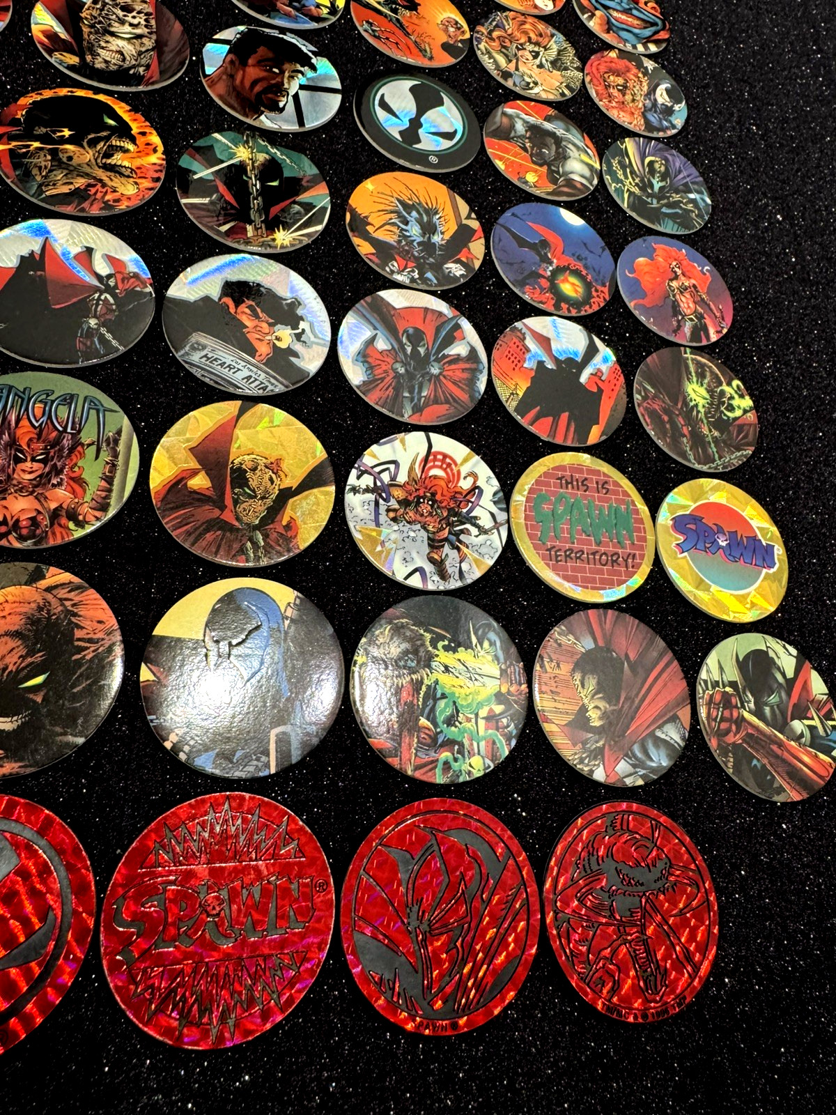 COMPLETE SET 1995 SPAWN pogs CANADA GAMES 1-70 foil pogs + Slammers 1-8 Rare!