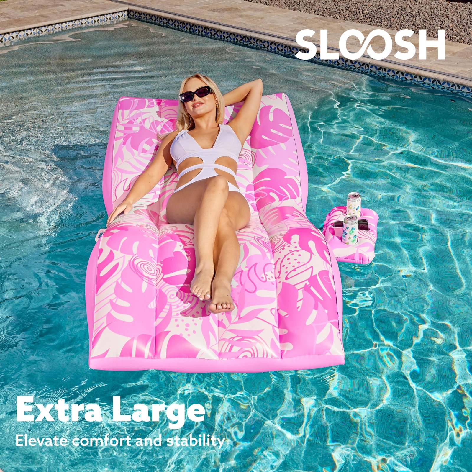 Inflatable Pool Float Chair Heavy Duty Lounger Cup Holder Pink SLOOSH Floats