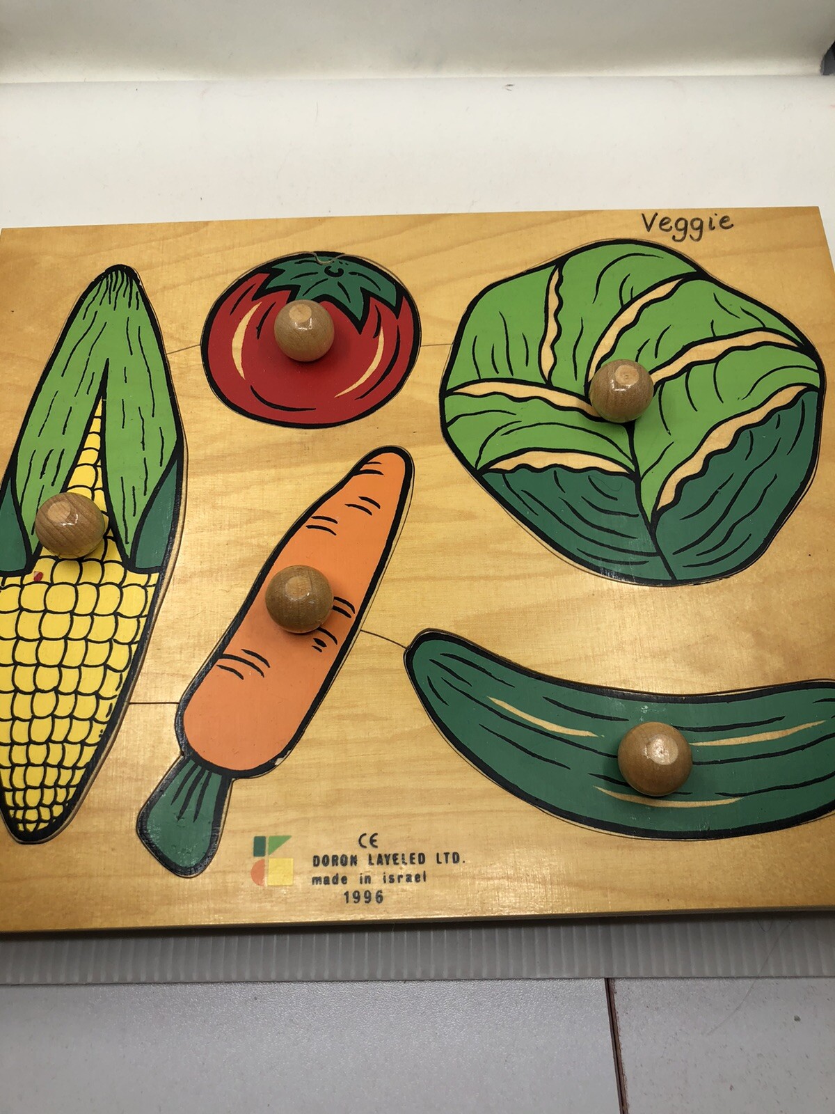Lot of 3-Wooden Jumbo Peg Puzzles-Vintage Doron Layeled 1995/96 Made In Israel
