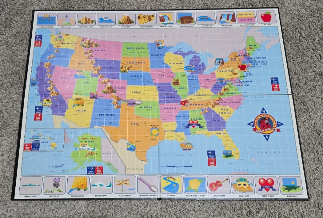 Vintage WHERE IN THE USA IS CARMEN SANDIEGO? Board Game University Games 1993