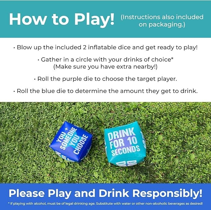 Giant 10″ Inflatable Dice Drinking Game – Pool Parties, Lawn, Floor, BBQ Games