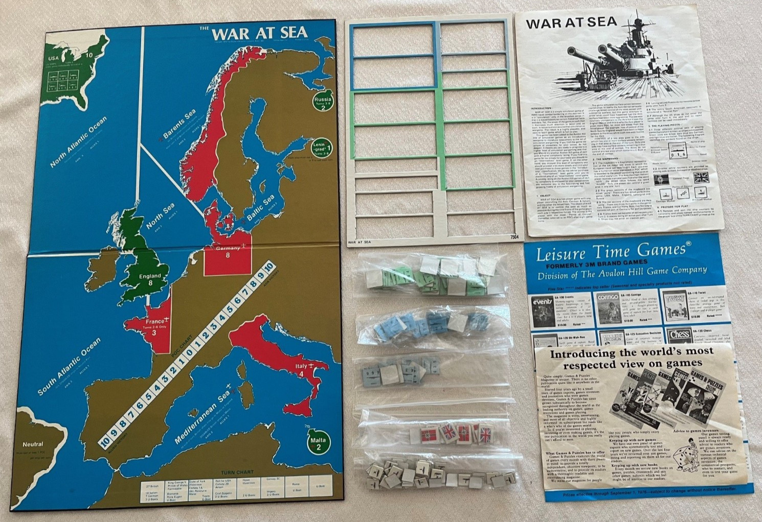 1976 Avalon Hill WAR AT SEA Game – 100% COMPLETE, ALL INTERNALS GREAT CONDITION!