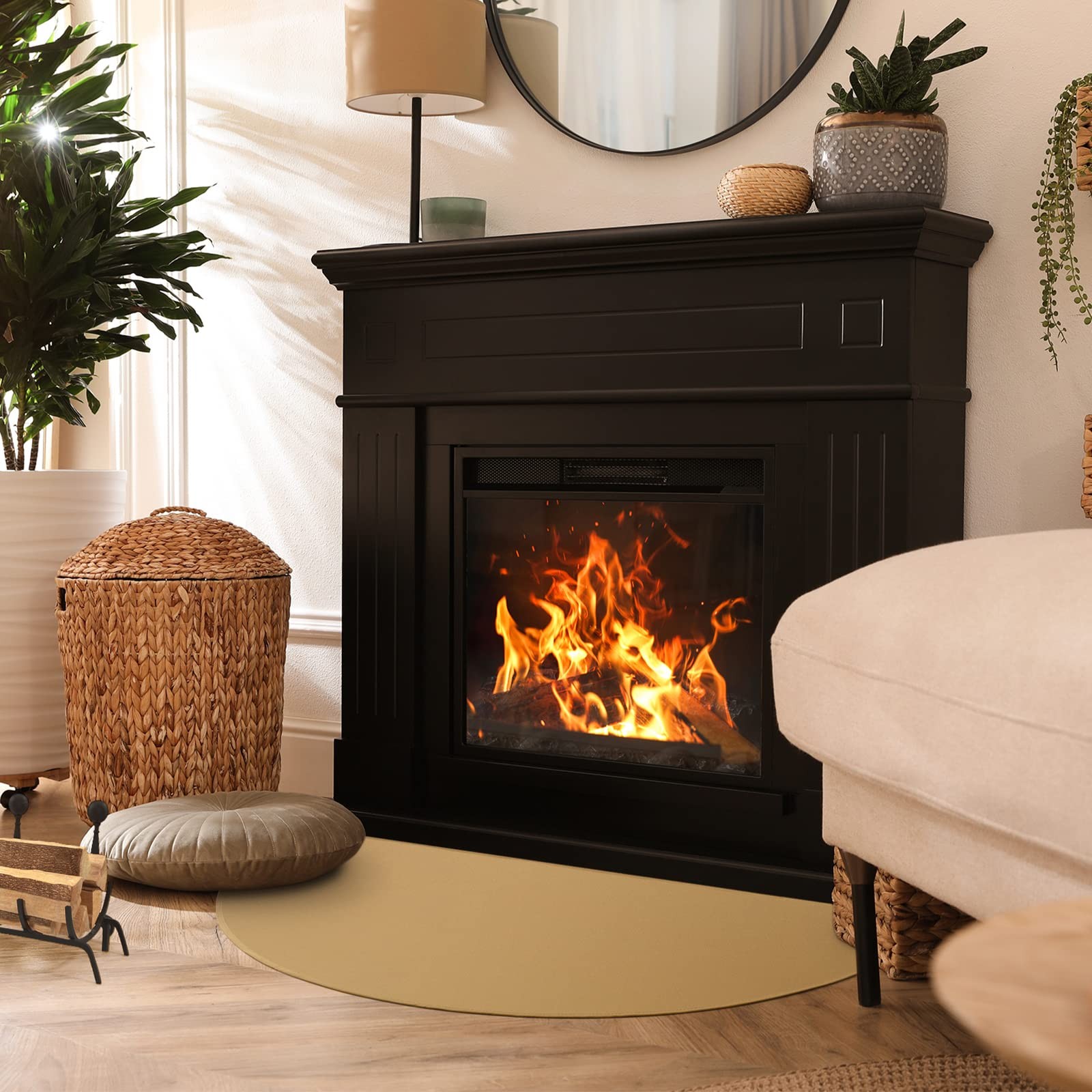 FLASLD Fireproof Fireplace Hearth Mat 24×42Inch Half Round 24×42inch, Brown