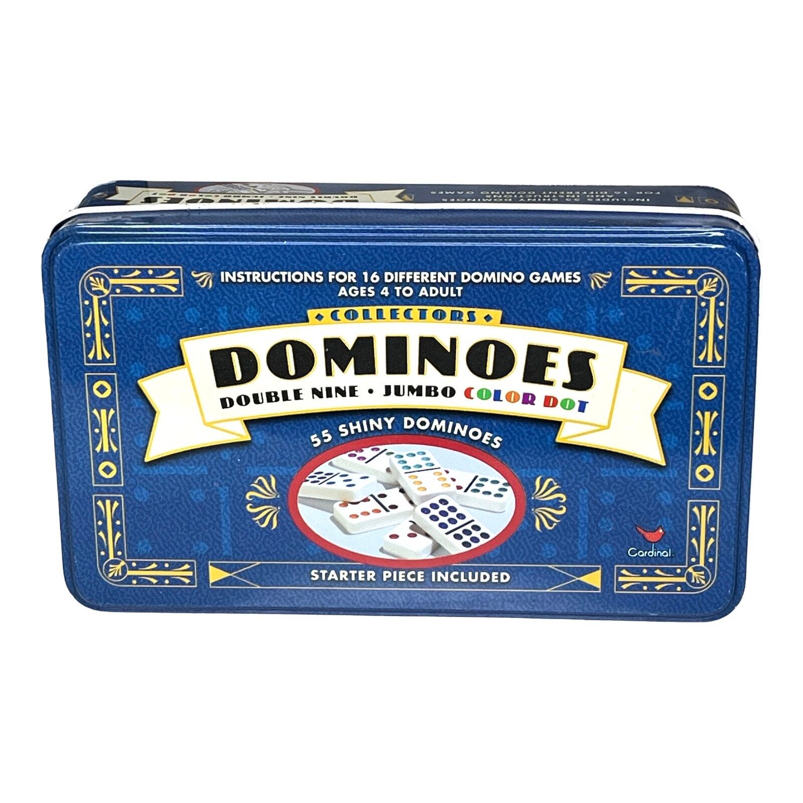 VTG Set 55pc Double Nine JUMBO Color Dot DOMINOES + 4 Wooden DOMINOE RACKS New
