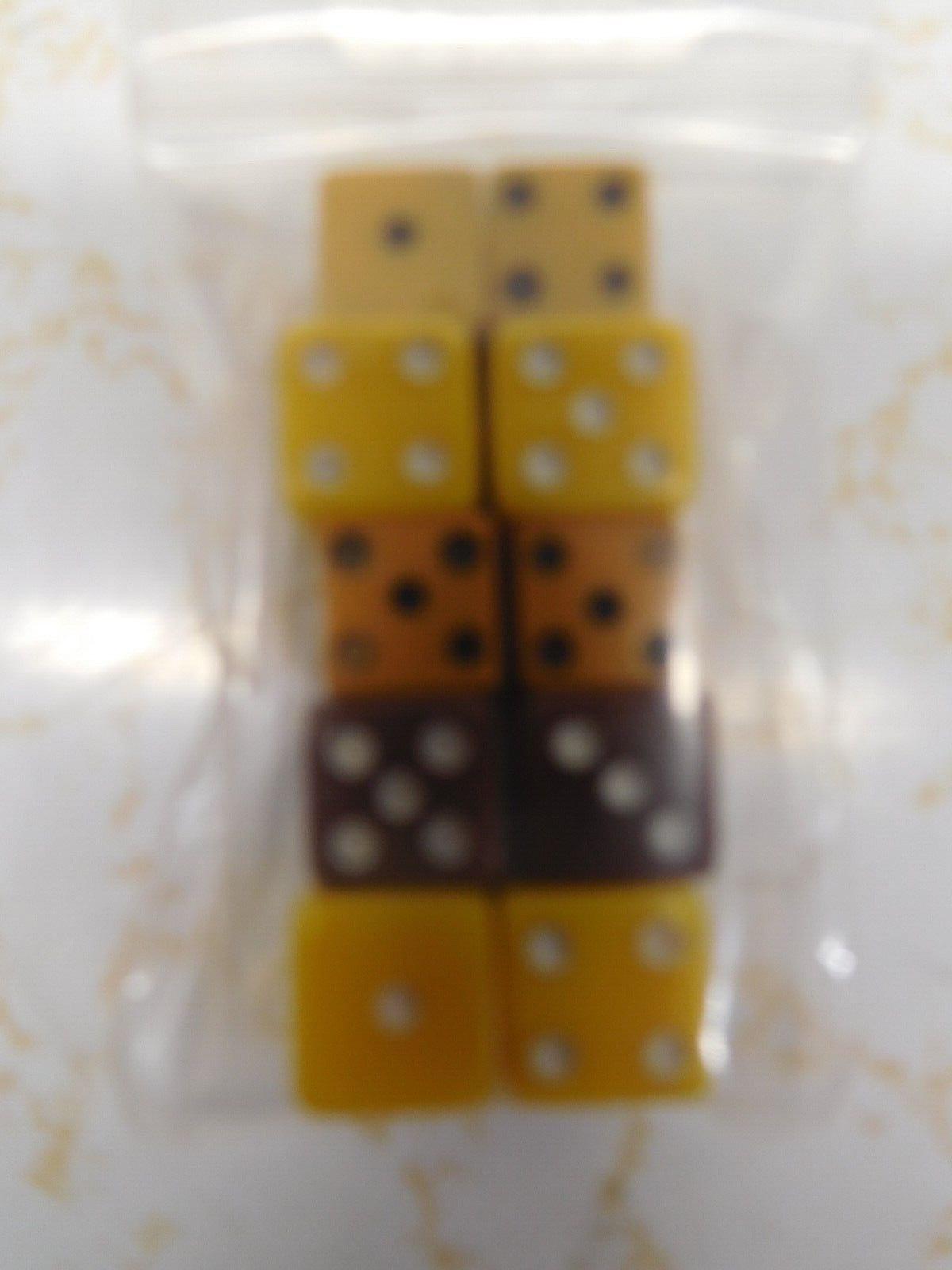 10 Vintage Bakelite Mini-Dice ~ 5 Pairs in Yellow, Brown, Tan ~ 5/16th inch