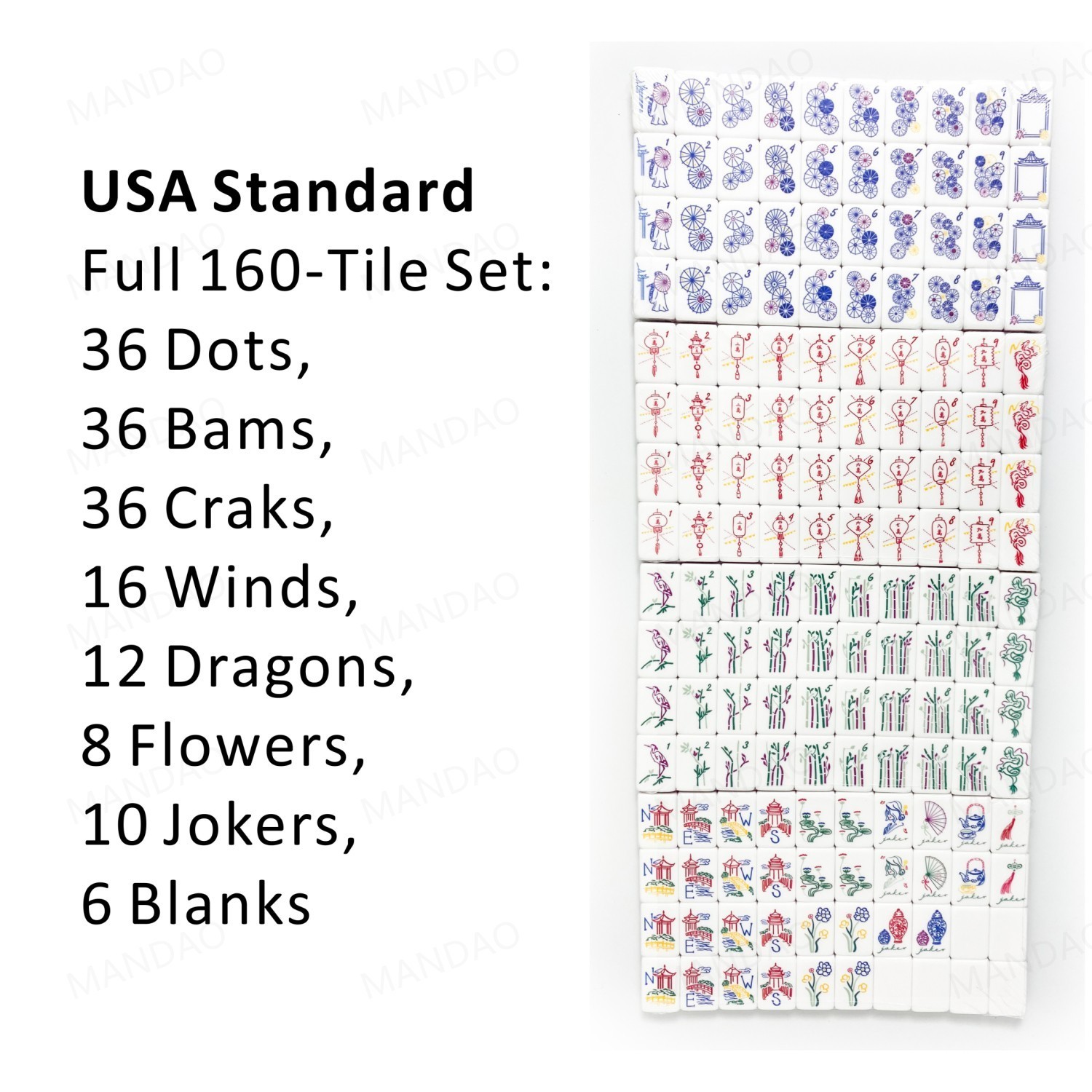 NEW! Vibrant Layered Mahjong Tiles – Full American Set 160Tiles – Jade
