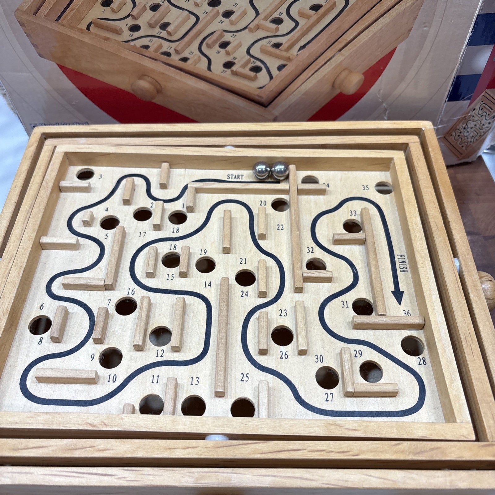 Labyrinth Wooden Maze Tilting Puzzle w/ 2 Marbles Hand Crafted Classic