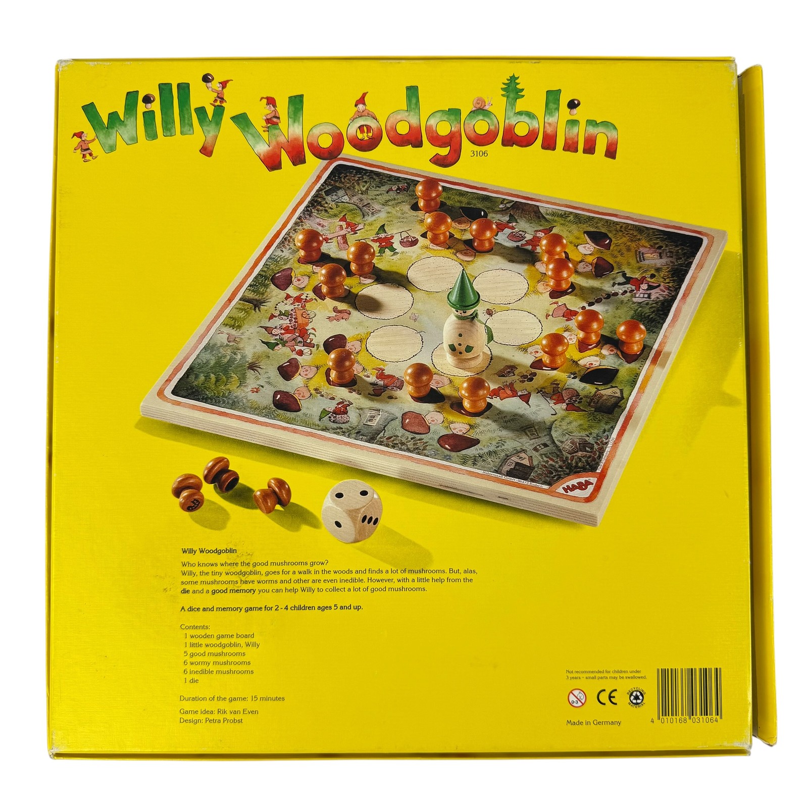 VTG 1997 Willy Woodgoblin Haba Wooden Board Memory Game Mushrooms Germany RARE