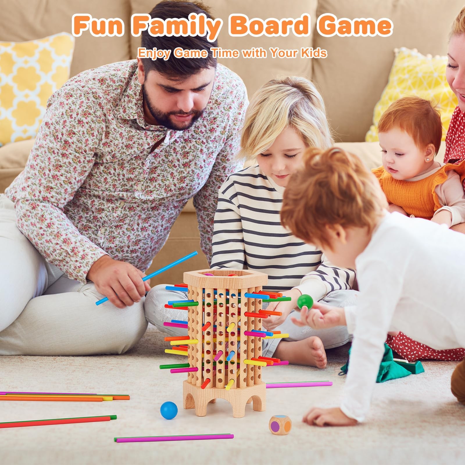 Montessori Game Wooden Board Games for Kids 4-6-8, Colorful Sticks Math Educa…