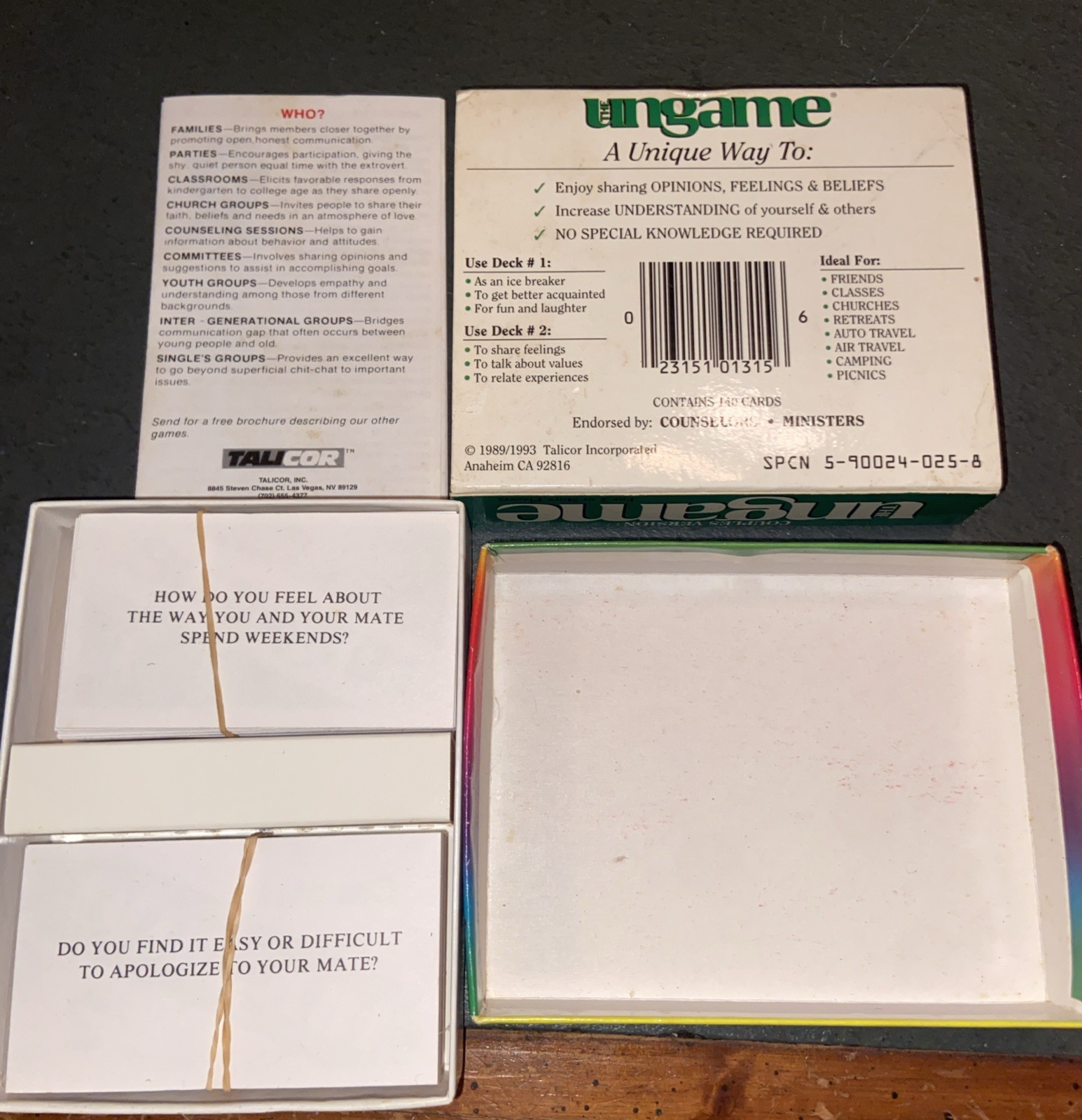The Ungame Couples Version Pocket Size by Talicor Complete – Excellent Cond