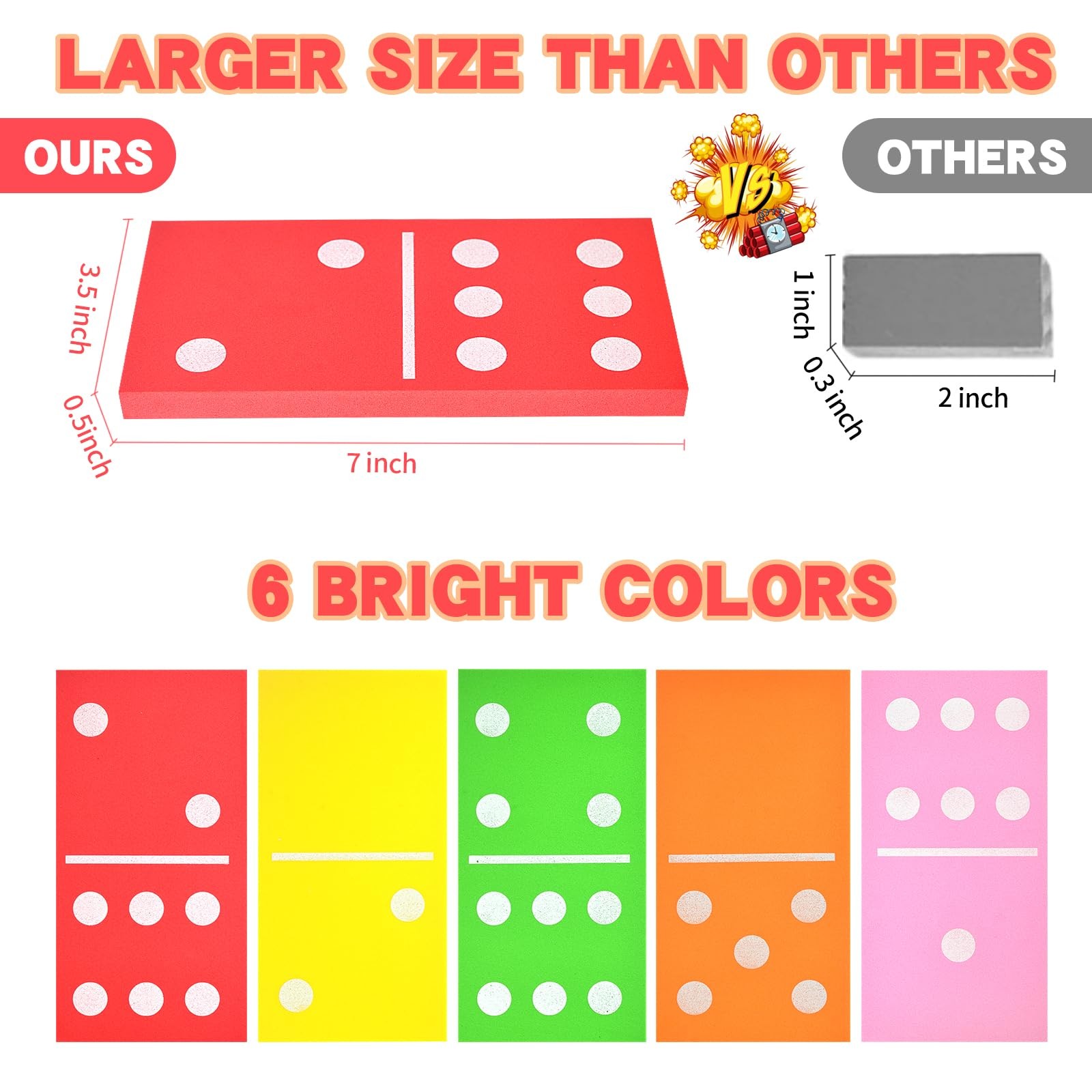 DLUGOPIS 28 Pieces Giant Lawn Dominoes Large Colorful 3.5 x 7 x 0.5 inches