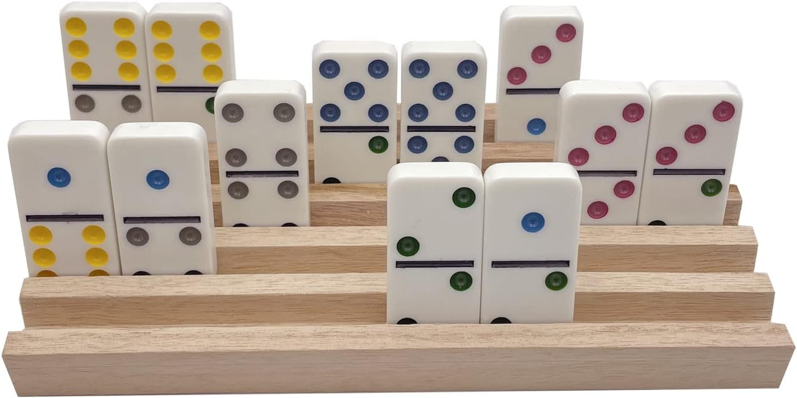 Mexican Train Domino Trays Set of 8,Natural Wood Domino Racks, Domino Tiles Hold