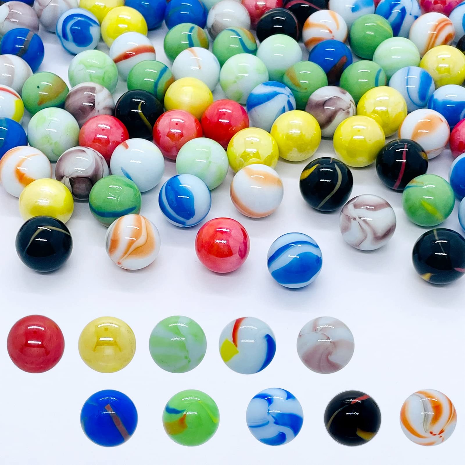 SAIBURAZ 100 Pieces Colorful Glass Marbles Set for Marble Games, Medium