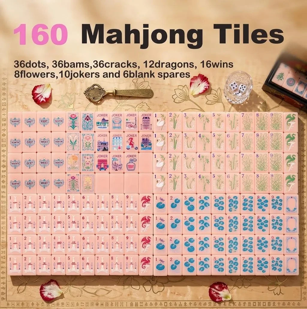 Mah-Jong de Paris Limited Edition Mahjong Tile Set | 160 Pink Single Layer Acryl