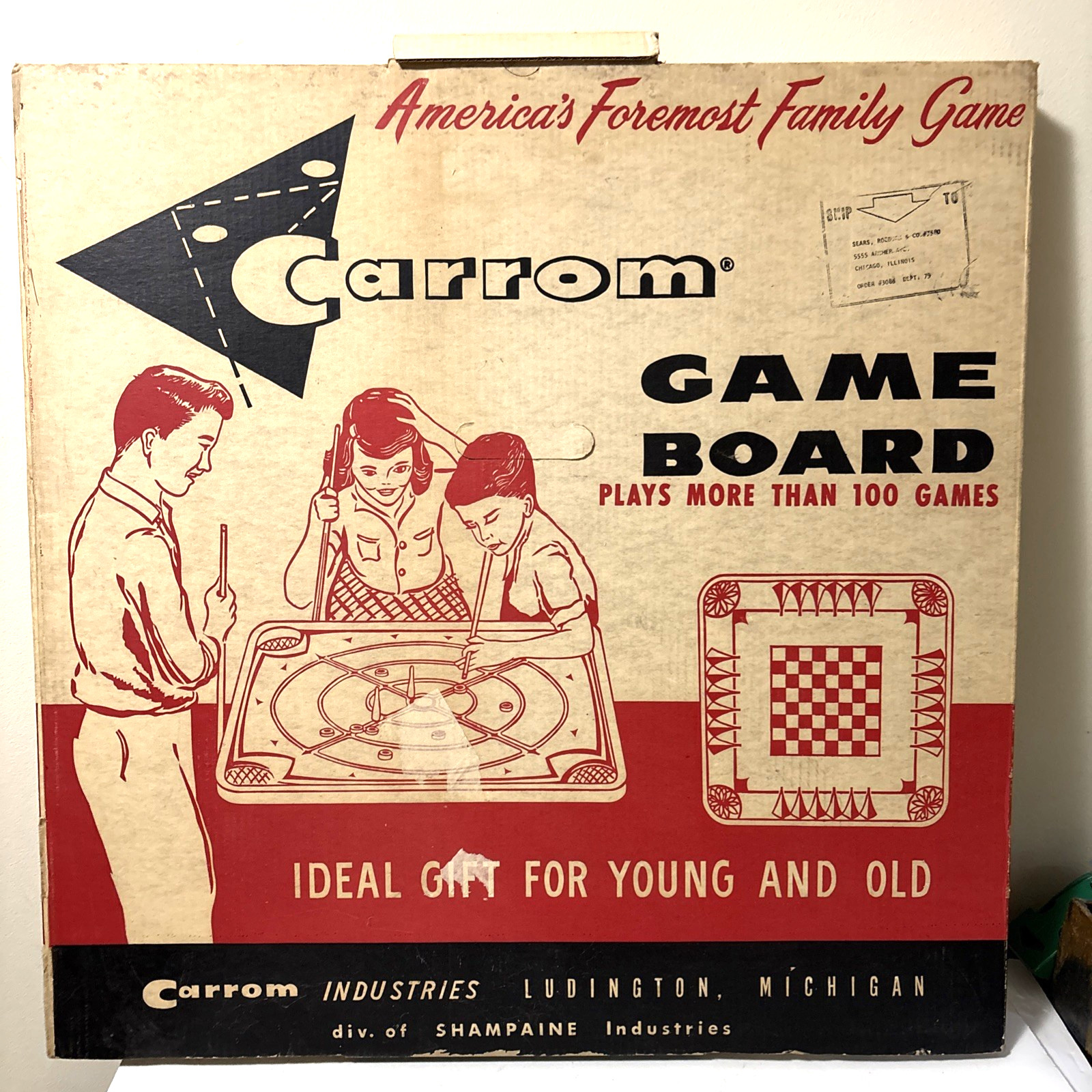 Vintage 1960s Carrom Game Board Model 106 With Original Box Wooden Double Sided