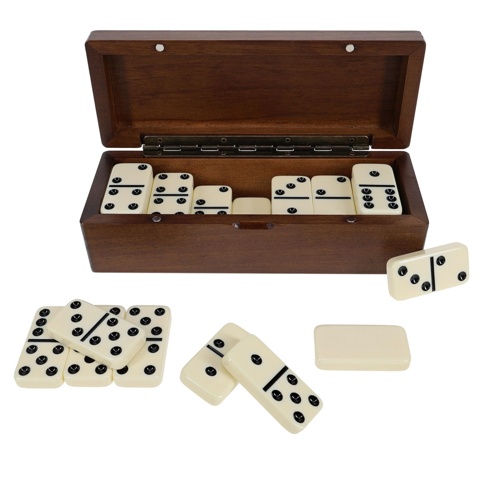 WE Games Double 6 Dominoes in Magnetic Wooden Travel Box, Ivory Color