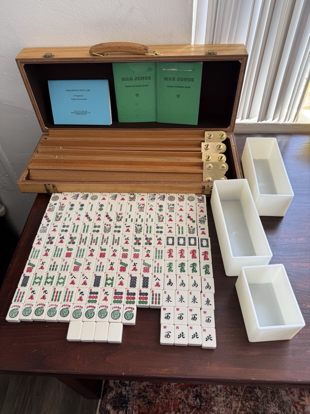 Vintage MahJong Set Bakelite Tiles Wood Case Excellent 166 Tiles Royal Crisloid?