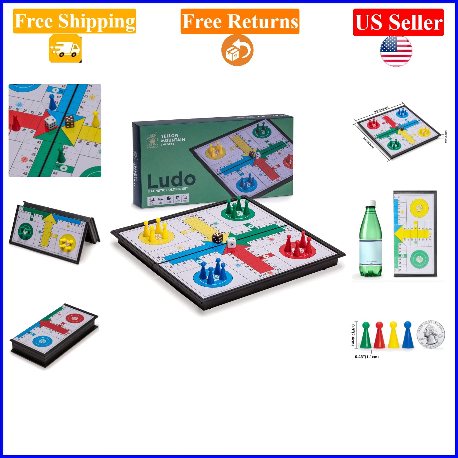 Magnetic Ludo Travel Game Set 9.8″ Folding Board for Kids & Adults, Portable …