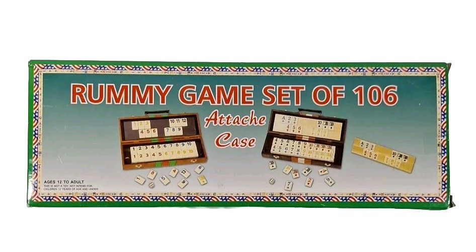 Deluxe Rummy Game Set Of 106 w/Wooden Racks in Attache Case CHH Games – NEW!