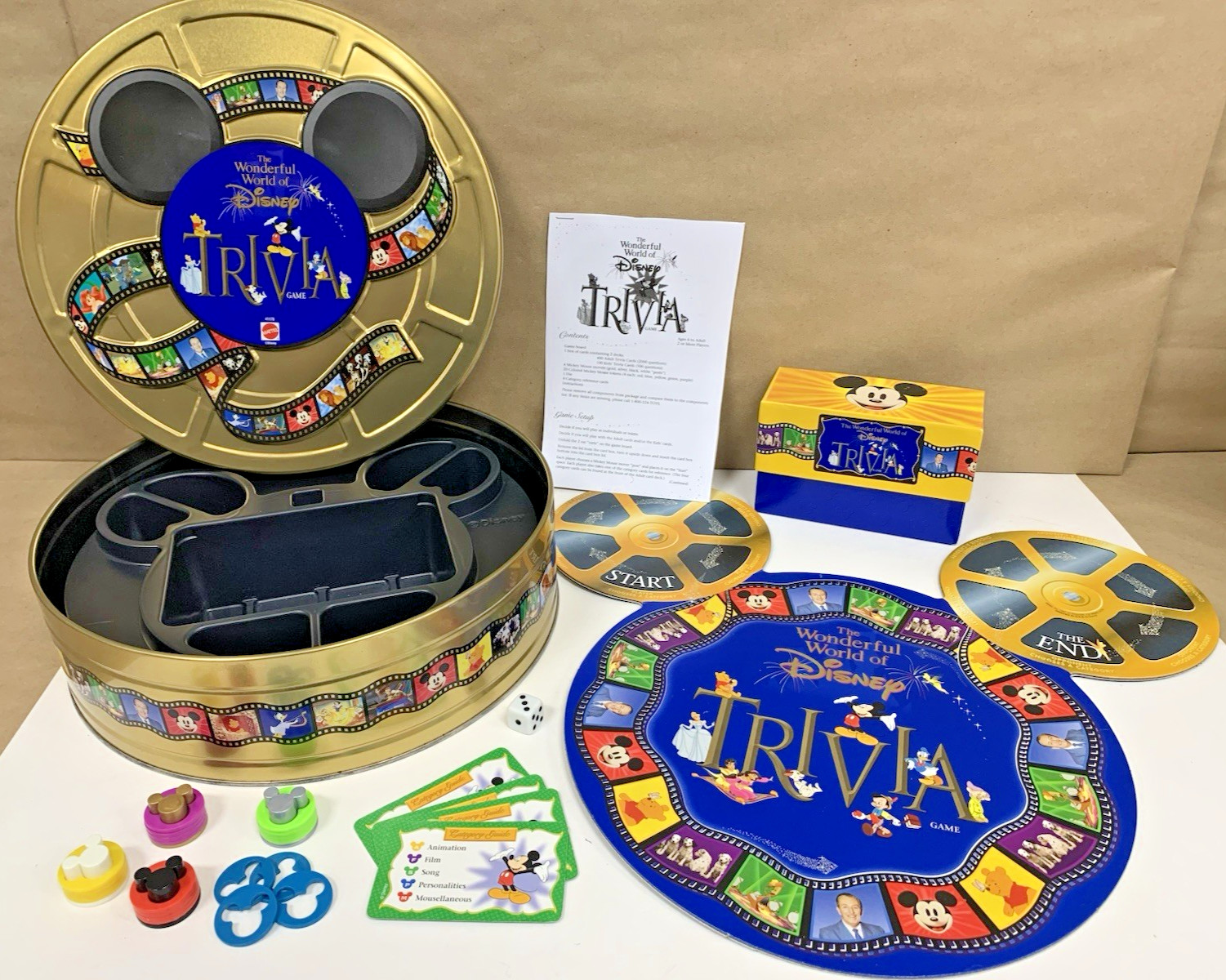 Vintage 1990’s 1997 The Wonderful World Of Disney Trivia Game in Tin Complete