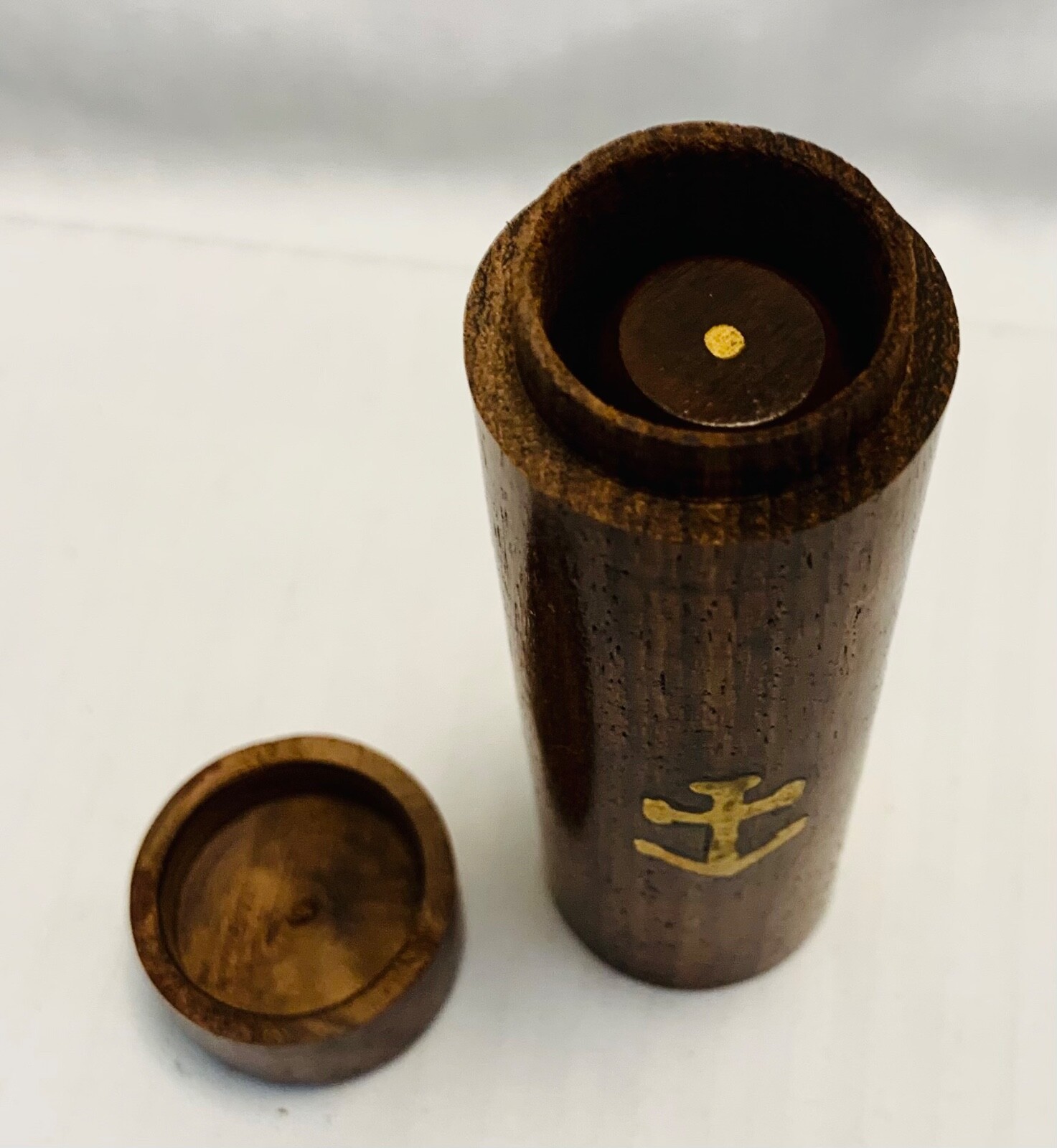 New Brass & Wood Inlaid Cylinder Set with 5 Brass Di Dice Gaming Take Along