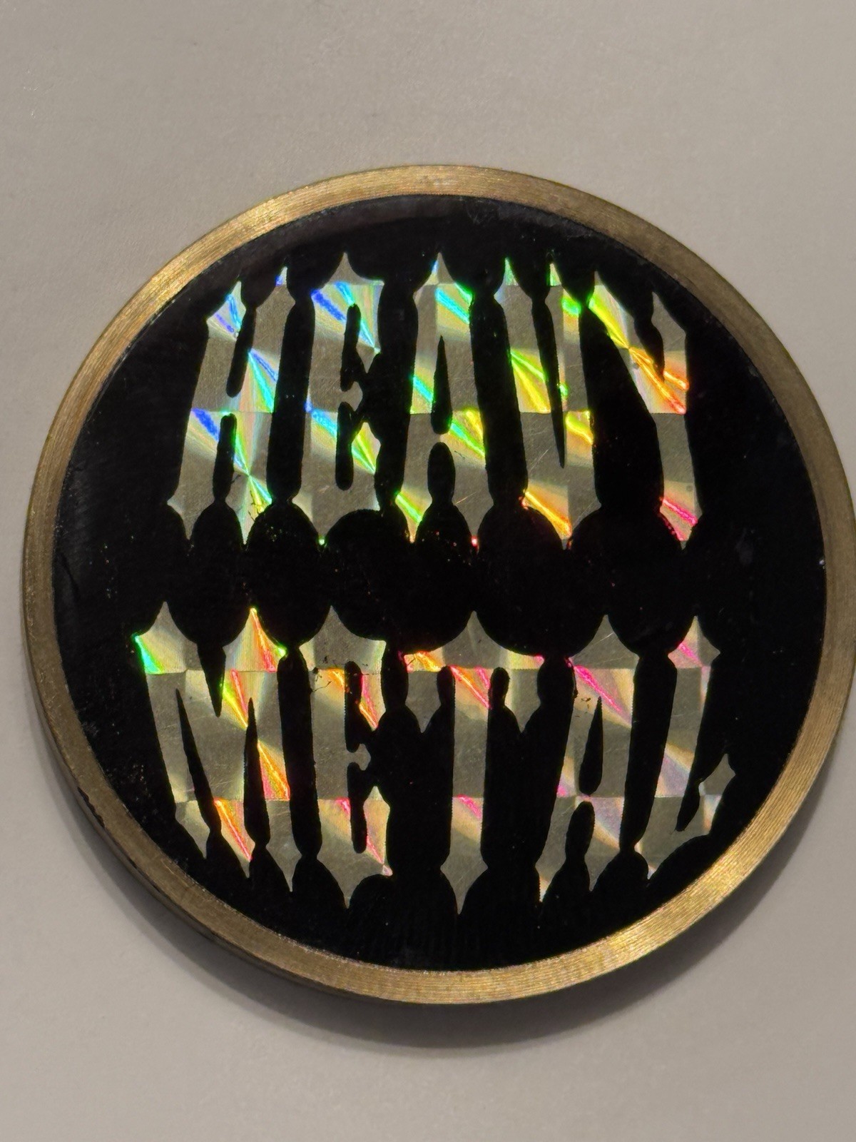 Vintage 90s Pogs Slammer Solid Brass Heavy Metal Holographic Writing Rare Item
